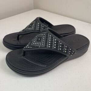 Crocs Women’s Size 8 Sandal Monterey Shimmer Wedge Flip Black Dual Comfort Flop